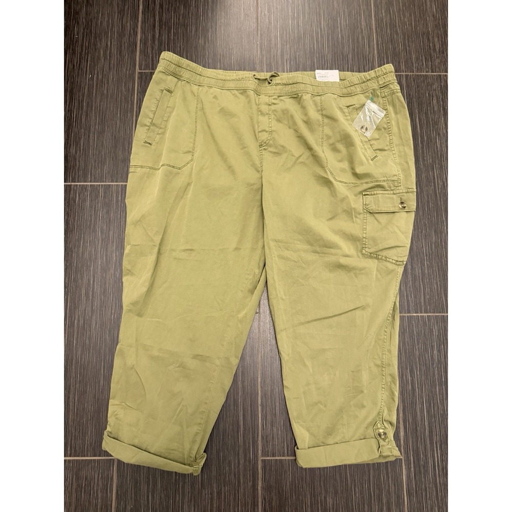 Sonoma Pull On Utility Cargo Capri Pants Women 24W Olive Green Military NWT
